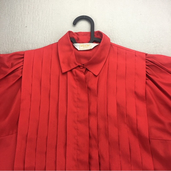 Vintage L'Abeille Beeline Pleated Blouse Top Shirt Womens SZ 8 Business Wear Red - Picture 4 of 11